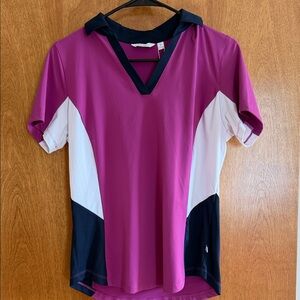 Lady Hagen Magenta and Navy V-Neck Top